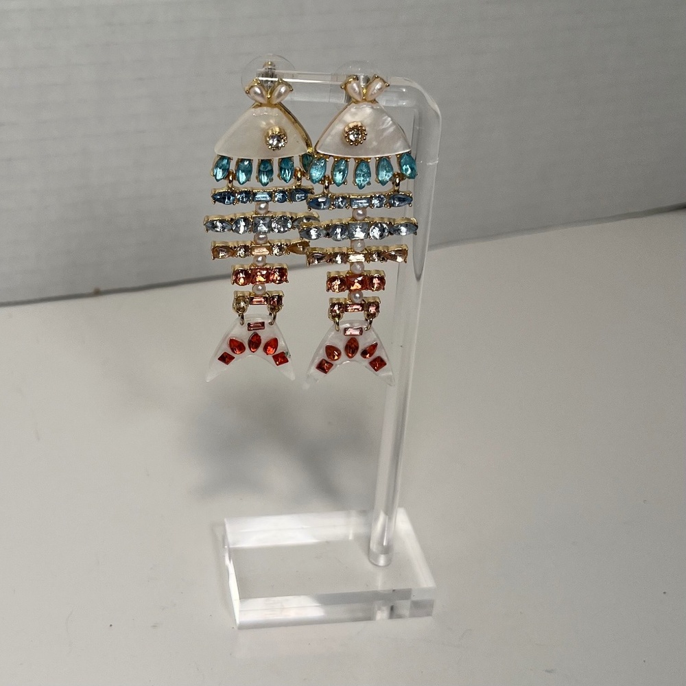 SugarFix BaubleBar Fish Bones Mother of Pearl Crystal Dangle Post Earrings